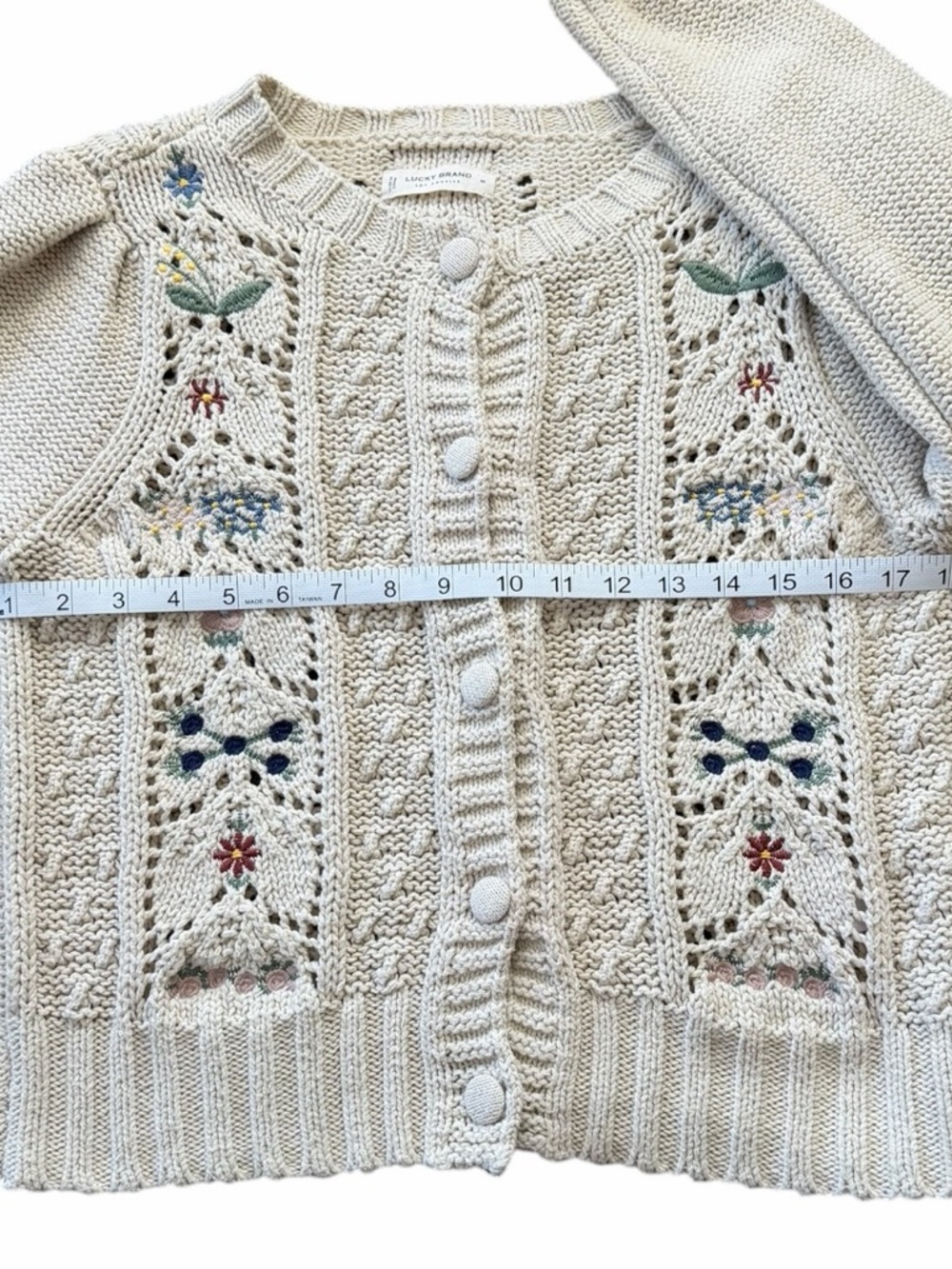 Lucky Brand Ivory Floral Embroidered Knit Cardigan Size M - Picture 10 of 12